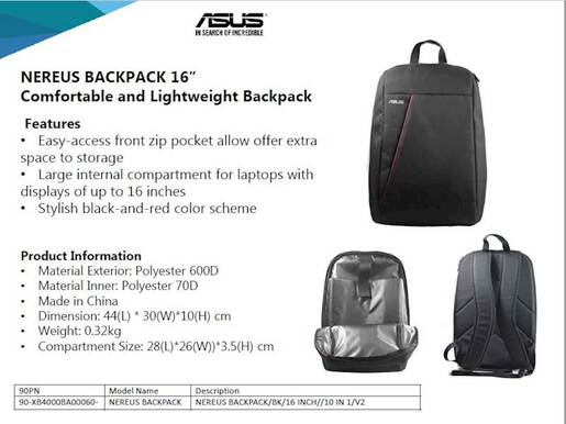 ASUS Nereus ruksak za laptop do 15,6", crni