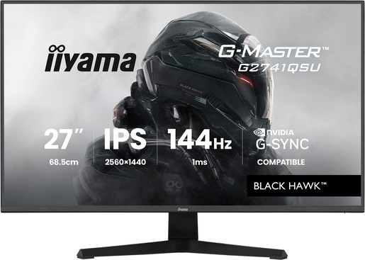 IIYAMA G-Master Black Hawk gaming monitor G2741QSU-B1, 27", WQHD, IPS, 350 cd/m2, NVIDIA G-Sync Compatible, Adaptive Sync, 144Hz, 1ms
