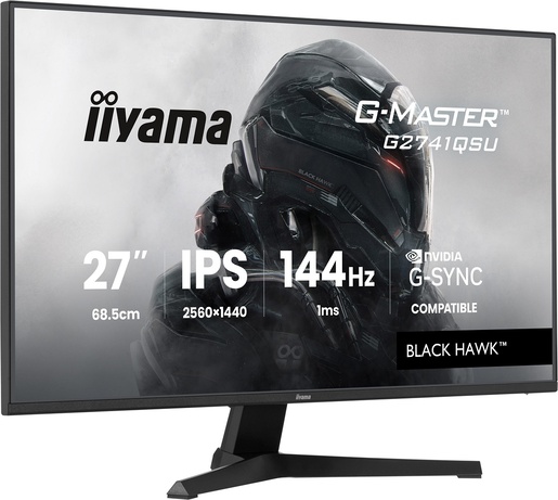 IIYAMA G-Master Black Hawk gaming monitor G2741QSU-B1, 27", WQHD, IPS, 350 cd/m2, NVIDIA G-Sync Compatible, Adaptive Sync, 144Hz, 1ms