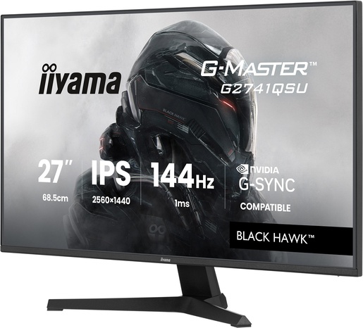 IIYAMA G-Master Black Hawk gaming monitor G2741QSU-B1, 27", WQHD, IPS, 350 cd/m2, NVIDIA G-Sync Compatible, Adaptive Sync, 144Hz, 1ms