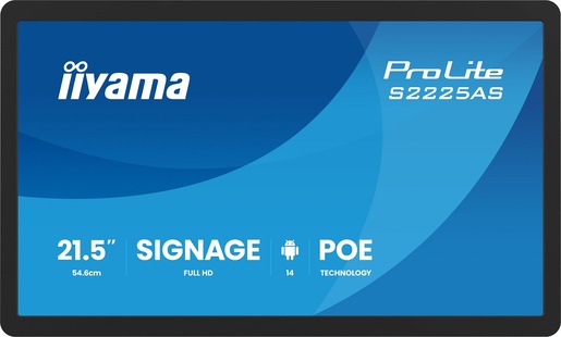 IIYAMA monitor S2225AS-B1P, 21.5", FullHD, IPS Touch, 500 cd/m2, Android 14, 4GB RAM, 32GB memorije, 14ms