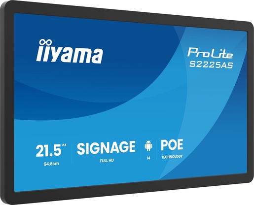 IIYAMA monitor S2225AS-B1P, 21.5", FullHD, IPS Touch, 500 cd/m2, Android 14, 4GB RAM, 32GB memorije, 14ms