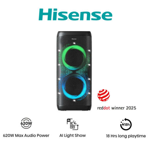 Hisense bluetooth zvučnik PARTY THUNDER, 620 W, Bass, AI Light Show, IPX4,  Crni