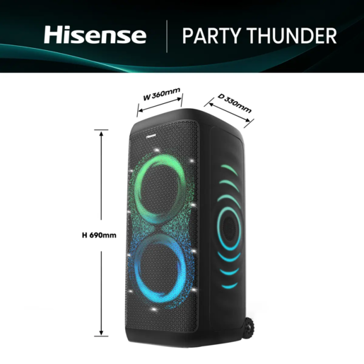 Hisense bluetooth zvučnik PARTY THUNDER, 620 W, Bass, AI Light Show, IPX4,  Crni