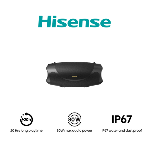 Hisense bluetooth zvučnik FlexBoom, 80 W, Bass, IP67, Crni