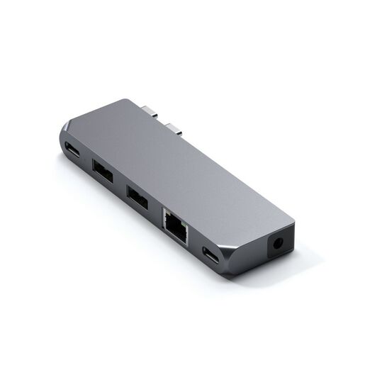 Satechi aluminijski Pro hub Mini (1xUSB4 96W do 6K 60Hz video izlaz, 2 x USB-A 3.0, 1xEthernet, 1xUSB-C, 1xAudio) - svemirsko siva