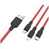 hoco. USB kabel, 3in1, microUSB, type C, Lightning, 1.2 met., 2 A - X21 Silicone 3in1, Black/Red
