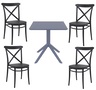 SIESTA vrtni set - 4 Cross stolice + Sky stol Ø 80 - crno/siva