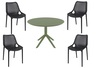 SIESTA vrtni set - 4 Air stolice + Sky stol Ø 105 - crna/maslinasto zelena