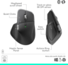 Logitech miš MX Master 4 Graphite, Bluetooth i bežični, optički, 8000 DPI, 8 tipki + Scroll, programabilne tipke, punjiva baterija, crni
