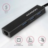 AXAGON USB HUB HMA-GL3A, 3x USB-A, Gigabit LAN, USB 3.2 Gen 1, 20cm USB-A kabel, crni
