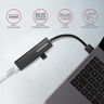 AXAGON USB HUB HMA-GL3A, 3x USB-A, Gigabit LAN, USB 3.2 Gen 1, 20cm USB-A kabel, crni