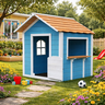 KINDER HOME Dječija drvena kućica za igru – Za igranje uloga, dvorište i baštu, plava, 118×138×132,5 WKP-113