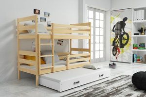 Drveni dječji krevet na kat Erik s tri kreveta -190x80 - svijetlo drvo-bijeli