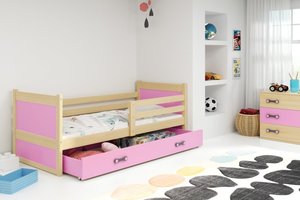 Drveni dječji krevet Rico - bukva - roza - 190x90