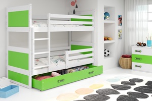 Drveni dječji krevet na kat Rico s ladicom 190*80 cm - bijeli - zeleni