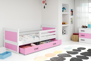 Drveni dječji krevet Rico 190*80 cm - bijeli - roza
