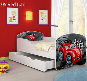 Dječji krevet ACMA s motivom, bočna bijela + ladica 140x70 05 Red Car