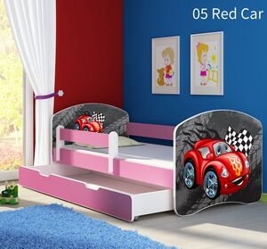 Dječji krevet ACMA s motivom, bočna roza + ladica   140x70 05 Red Car