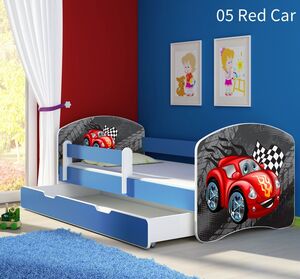 Dječji krevet ACMA s motivom, bočna plava + ladica 140x70 05 Red Car