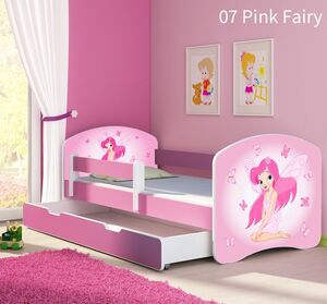 Dječji krevet ACMA s motivom, bočna roza + ladica   140x70 07 Pink Fairy