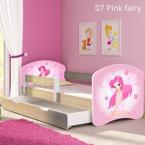 Dječji krevet ACMA s motivom, bočna sonoma + ladica   140x70 07 Pink Fairy