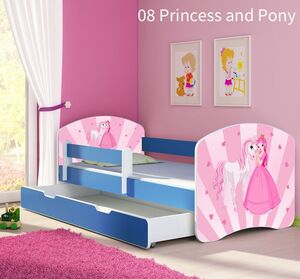 Dječji krevet ACMA s motivom, bočna plava + ladica 140x70 08 Princess with Pony