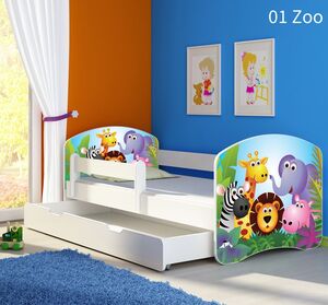 Dječji krevet ACMA s motivom, bočna bijela + ladica 160x80 01 Zoo