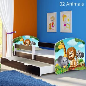 Dječji krevet ACMA s motivom, bočna wenge + ladica 140x70 02 Animals