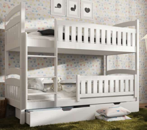 Drveni dječji krevet na kat Ignas s ladicom - bijeli - 200*90