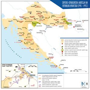 Srpsko - Crnogorska agresija na Republiku Hrvatsku (1991. - 1992.) - zidni povijesni zemljovid