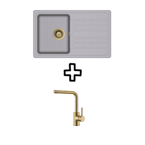 Set Notus SQ101W sudoper + Zora PVD slavina, Alumetallic/Zlato