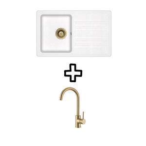 Set Notus SQ101W sudoper + Vida PVD slavina, Alba/Zlato
