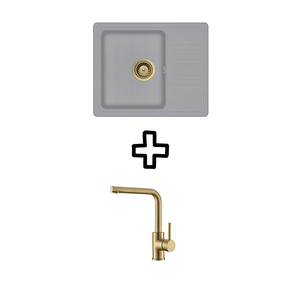 Set Notus SQ102W sudoper + Zora PVD slavina, Alumetallic/Zlato