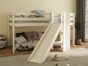 Drveni dječji krevet na kat Saku s toboganom - bijeli - 200*90 cm