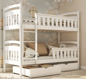 Drveni dječji krevet na kat Harry s ladicom - bijeli - 180x80
