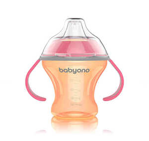 BabyOno Neprolijevajuća čaša Natural, narančasto-roza