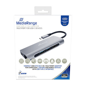 MediaRange USB Type-C, 7-in-1 multiport (HDMI, LAN, ...) adapter, srebrni