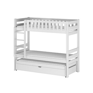 Drveni dječji krevet na kat Harvey s tri kreveta i spremištem, 180 x 80 cm, bijeli