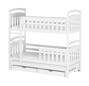 Drveni dječji krevet na kat Viki s tri kreveta i ladicom, 180 x 80 cm, bijeli