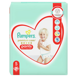 Pampers Premium Care Pants, Veličina 5,  Pelena-Gaćica, 34 pelena, 12kg - 17kg