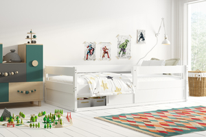 Drveni dječji krevet Hugo s kliznom ladicom 160x80 cm, bijeli