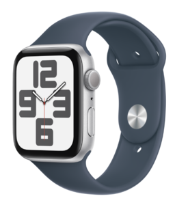 Apple Watch SE (2nd gen) 2023 - GPS 44mm Silver Aluminium Case with Storm Blue Sport Band - M/L
