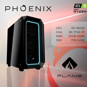Phoenix FLAME Y-529, AMD Ryzen 5 7600X, 32GB RAM, 1TB M.2 SSD, AMD Radeon RX 7700 XT, NoOS, stolno računalo