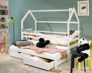 Drveni dječji krevet Disney s dodatnim krevetom i ladicom 180x80 cm, bijeli