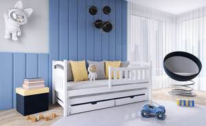 Drveni dječji krevet Galaxy s dodatnim krevetom i ladicom 200x90 cm, bijeli