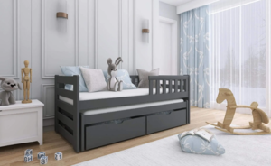 Drveni dječji krevet Bolko s dodatnim krevetom i ladicom 200x90 cm, grafit