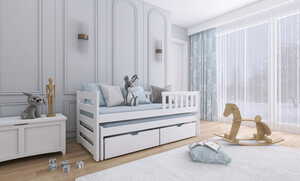 Drveni dječji krevet Bolko s dodatnim krevetom i ladicom 180x80 cm, bijeli