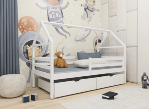Drveni dječji krevet Aron s ladicom 190x90 cm, bijeli