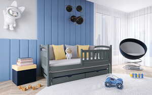 Drveni dječji krevet Galaxy s dodatnim krevetom i ladicom 200x90 cm, grafit